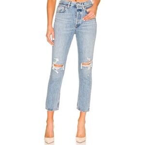 Agolde Riley High Rise Crop Light Wash Distressed Jeans Womens 26 Organic Cotton